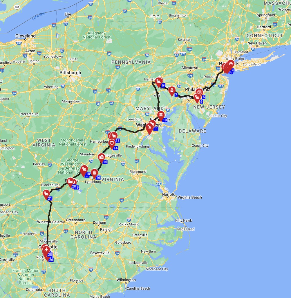 USA motorhome trip planner from New York to Charlotte how to plan an RV trip